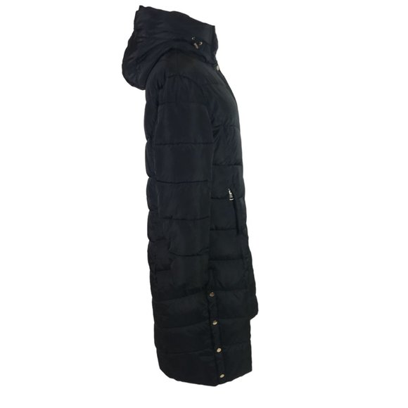 Cameo Rose Ladies Longline Puffer Coat Jacket Black Sz 12 Hooded Quilted Padded - Picture 4 of 14